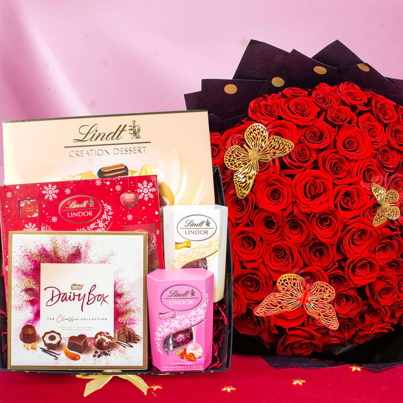 100 Roses with Chocolate Hamper