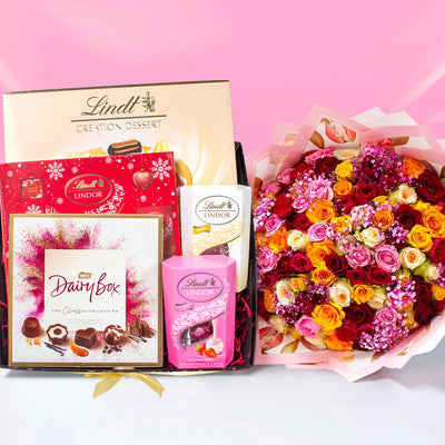 100 Roses with Chocolate Hamper