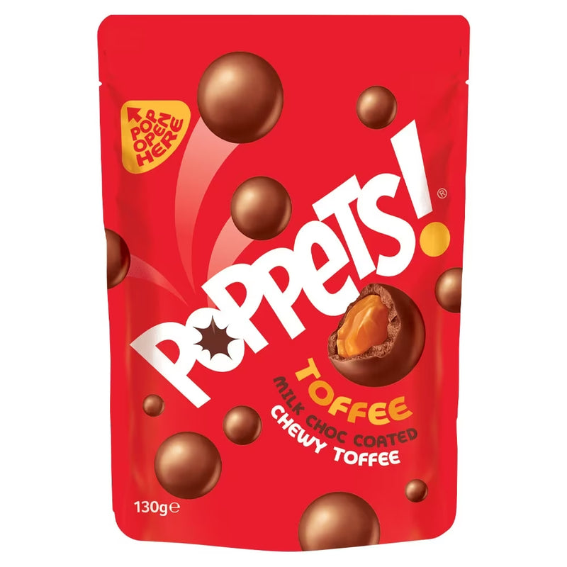 Poppets Milk Chocolate Coated Chewy Toffee Pouch 130g