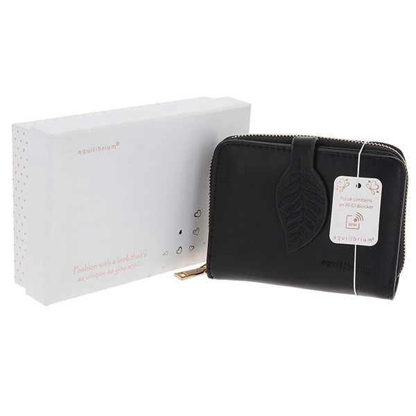 Emroidered Leaf Purse Small Black