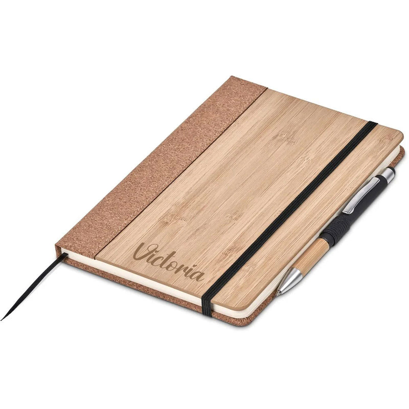 Personalised Okiyo Eri Bamboo & Cork Notebook & Pen Set