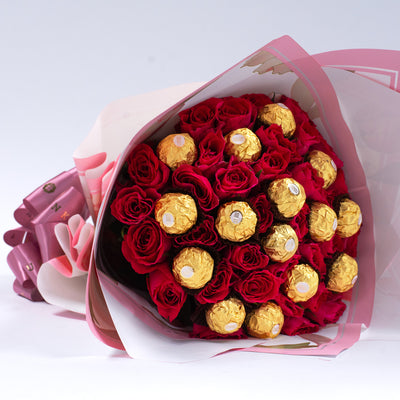 Finesse Roses and Ferrero Chocolates Bouquet