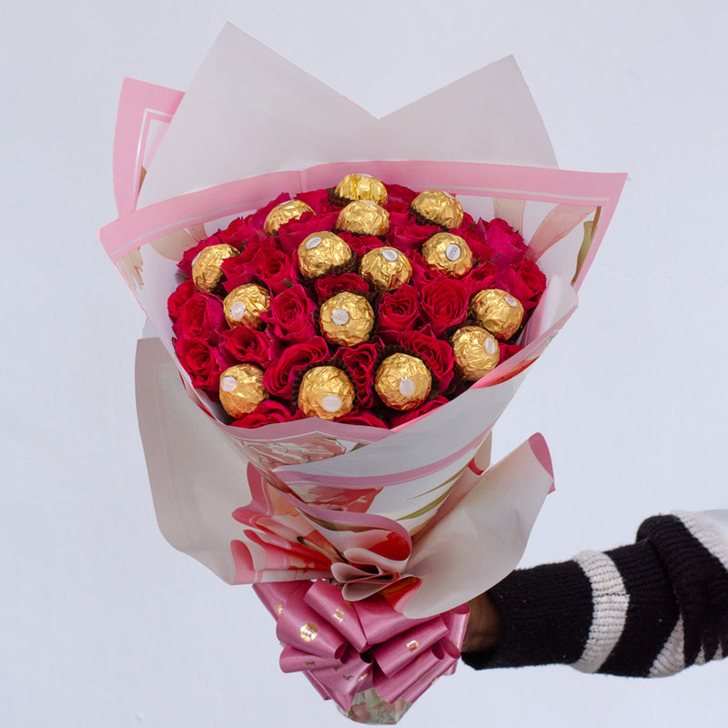 Finesse Roses and Ferrero Chocolates Bouquet