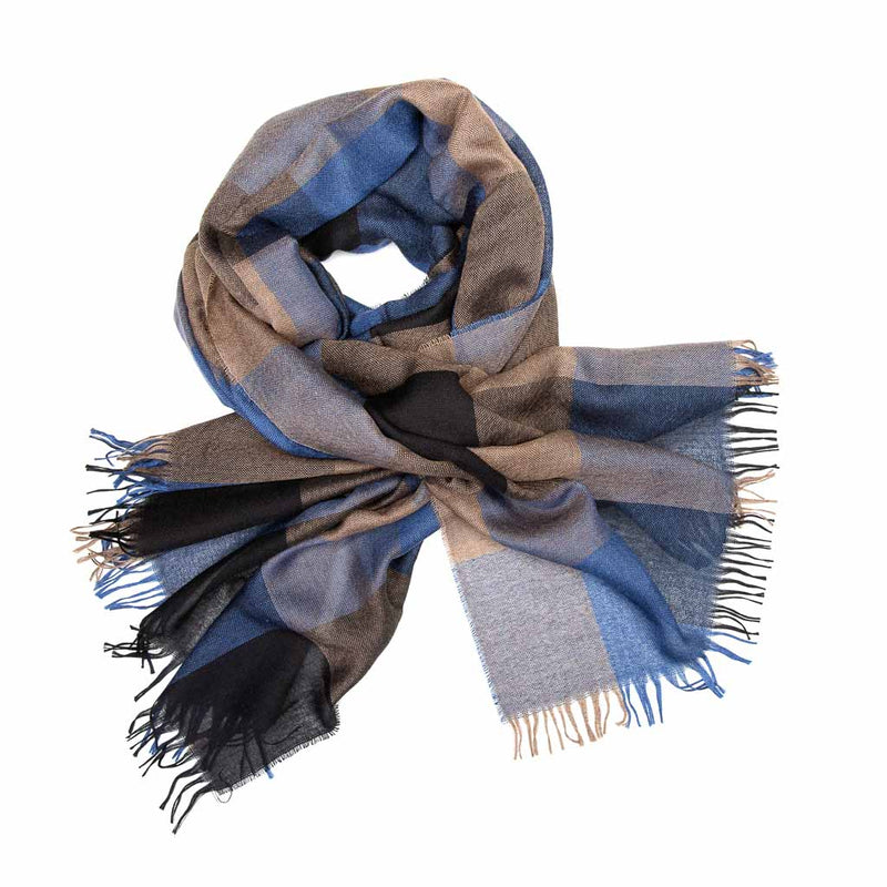 Kinalba Cashmere & Silk Denim Check Weekender Scarf