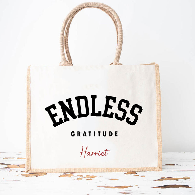 Endless Gratitude White Shopper Bag With Jute Gusset