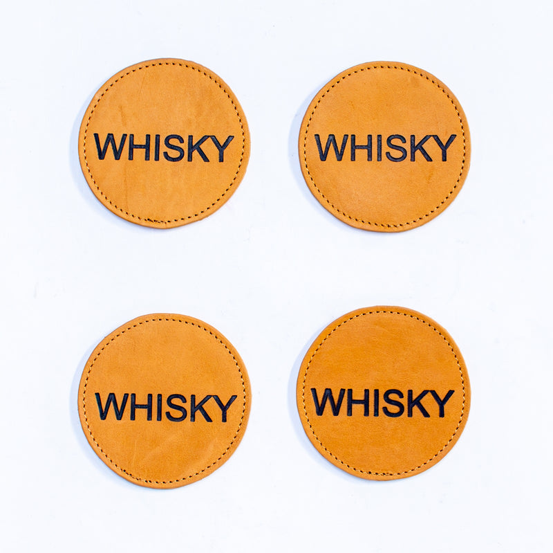 Set of 4 Genuine leather  Coasters- Whisky