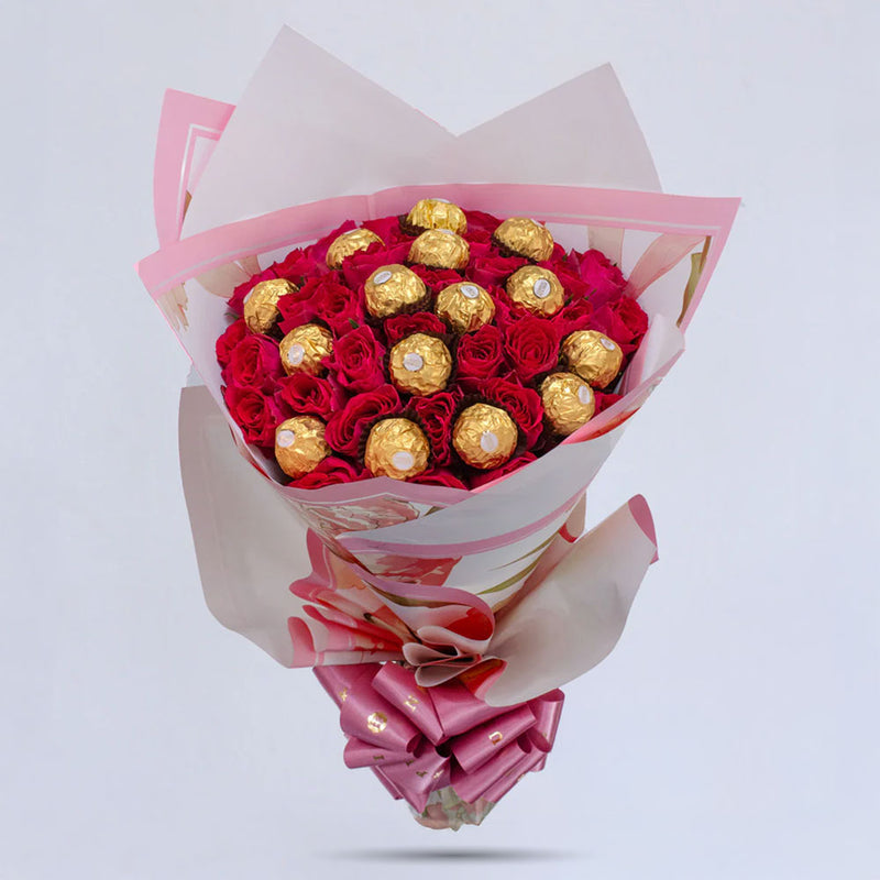 Finesse Roses and Ferrero Chocolates Bouquet