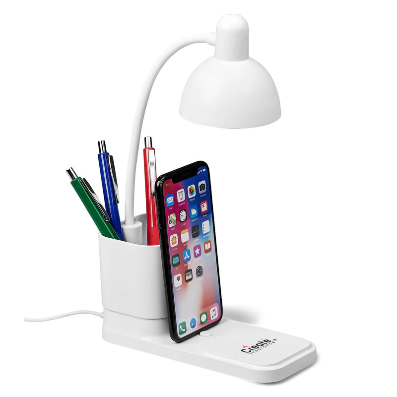 Lexicon Desk Lamp, Pen Caddy & Phone Stand - White