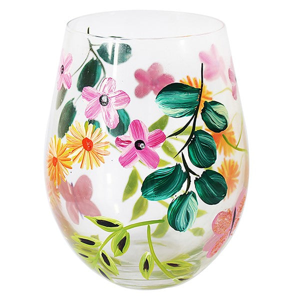 Hand Painted Stemless Glass Butterfly Garden