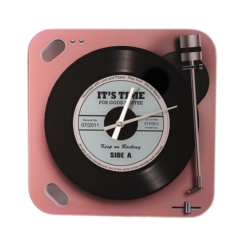 HARVEY MAKIN® GLASS WALL CLOCK - PINK RECORD PLAYER