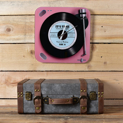 HARVEY MAKIN® GLASS WALL CLOCK - PINK RECORD PLAYER