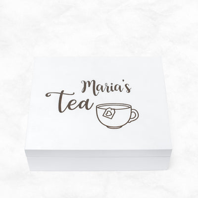 Personalised Tea Tastic White Wooden Tea Chest