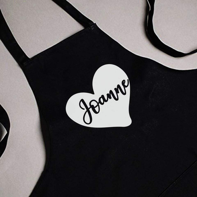 Personalised Black Apron(Heart) - Name